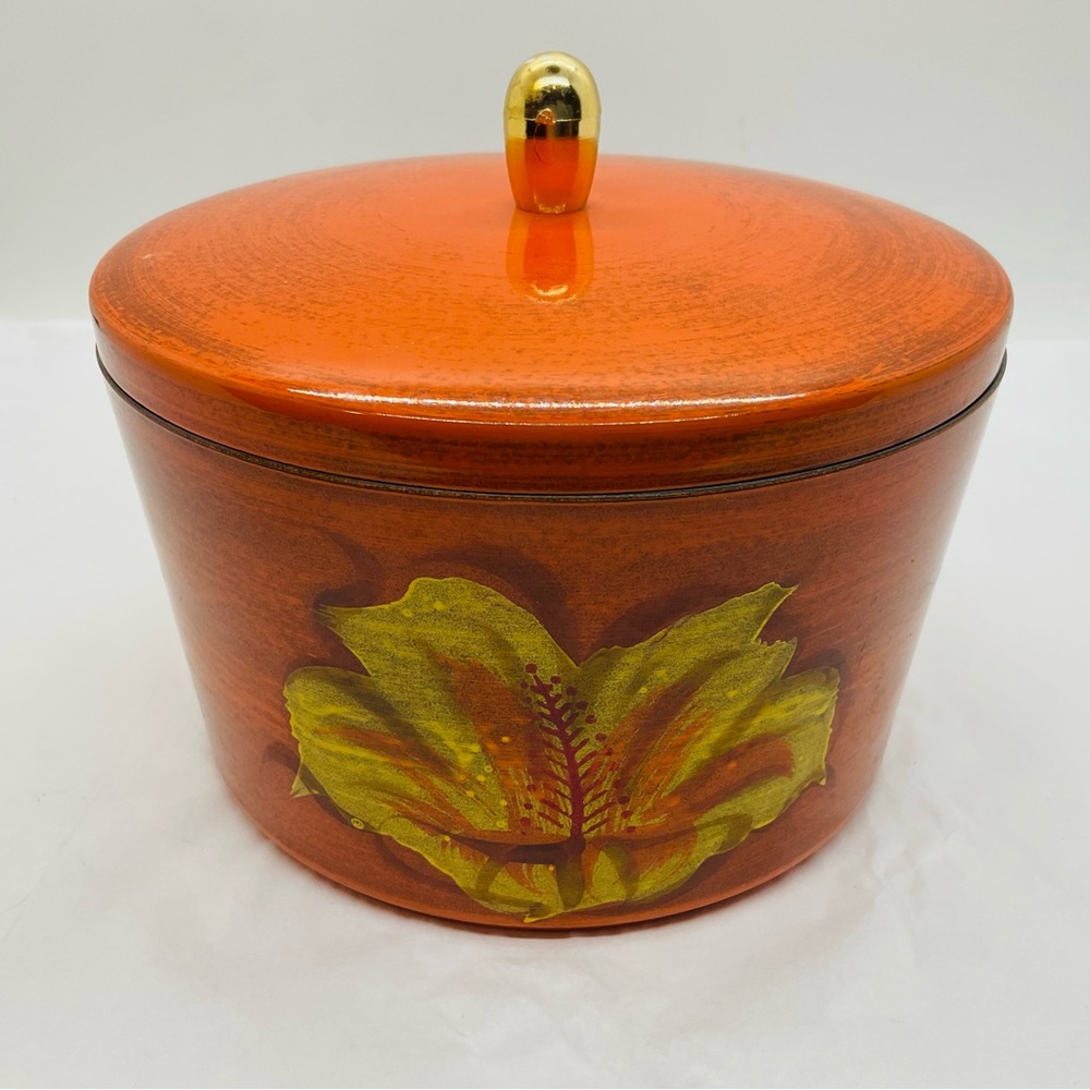 VTG Orange Lacquer Ware Stacking Nesting Set 3 Bowls & Lid Floral Design - Japan